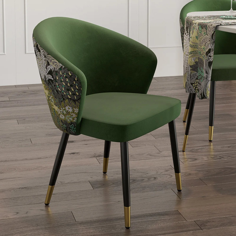 Hyeres Green Upholstered Velvet Dining Chair Modern Arm Chair in Gold Black